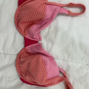 Pink and Red Textured Bikini Top